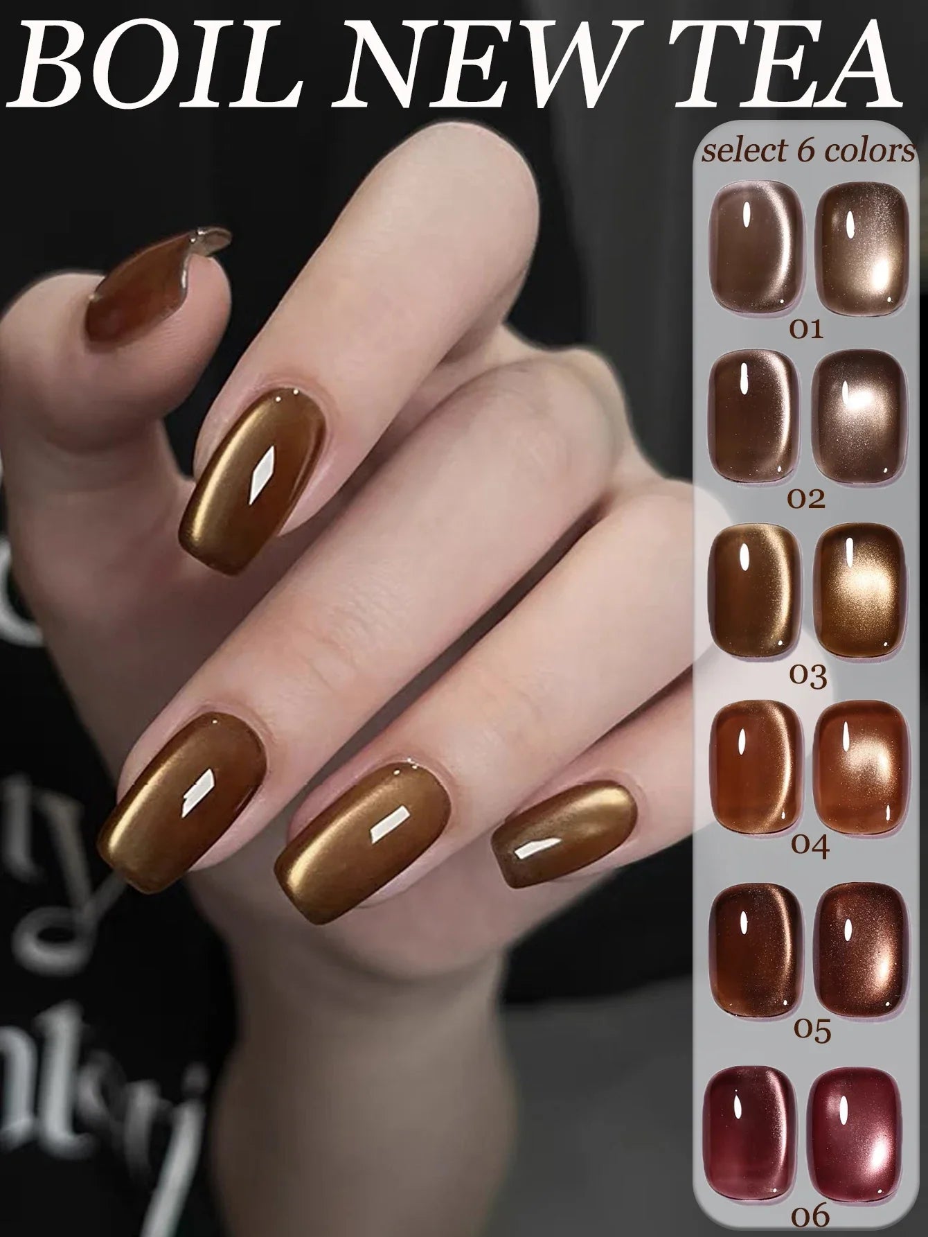 WS Black Glass Cat Magnetic Gel Nail Polish Punk Style Nail Art Manicure Varnis Semi Permanent Gel for Winter Nail Supplies
