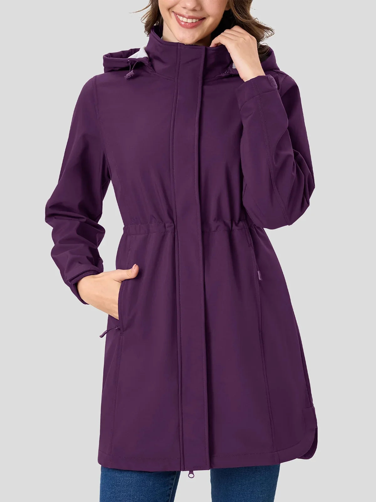 TACVASEN Women's Long Hooded Jacket Fleece Lined Softshell Jacket Waterproof Windproof Hiking Jacket Rain Coat Windbreaker Parka