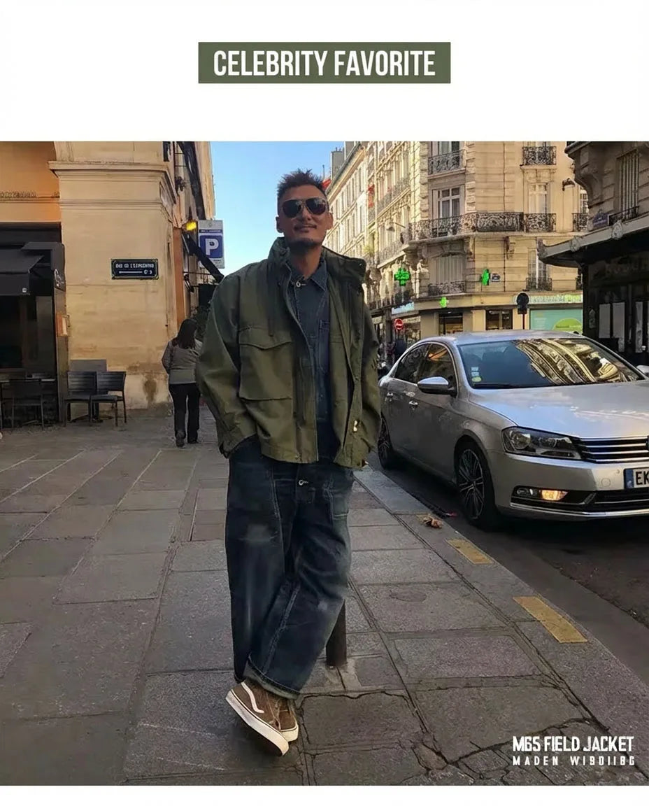 Maden Retro M65 Jackets for Men Green Outdoor Windbreaker Vintage Casual Solid Coat Mens Clothes Multi-Pocket Jacket