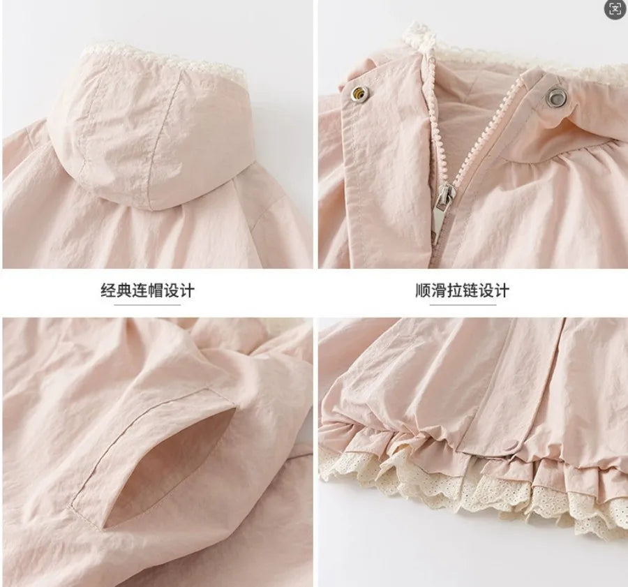 Baby girl coat Spring and Autumn new children's Korean version hooded zipper solid color jacket