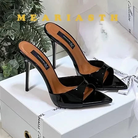 12/10cm pointed Open Toe High Heel Shoes Woman Summer OutsideSlipper Party Stiletto Luxury Designer Patent Leather Women Sandals