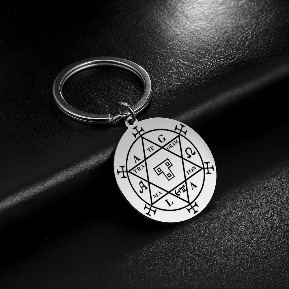 Dawapara Protection Secret Seal of Solomon Pendant Keychain Witchcraft Hexagram Wealth Fortune Amulet Stainless Steel Jewelry