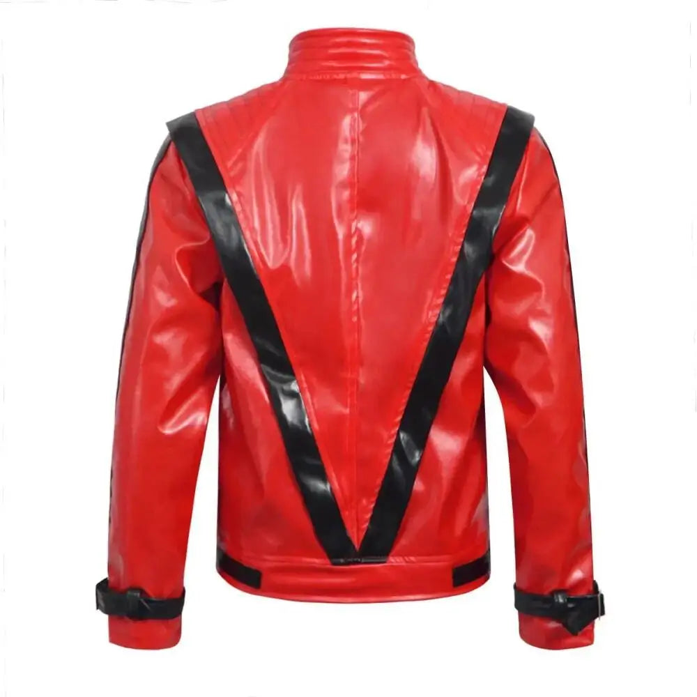 Classic Michael Red Leather Jacket Cosplay Costume Zipper Design Carnival Performance Wear Teen And Adult