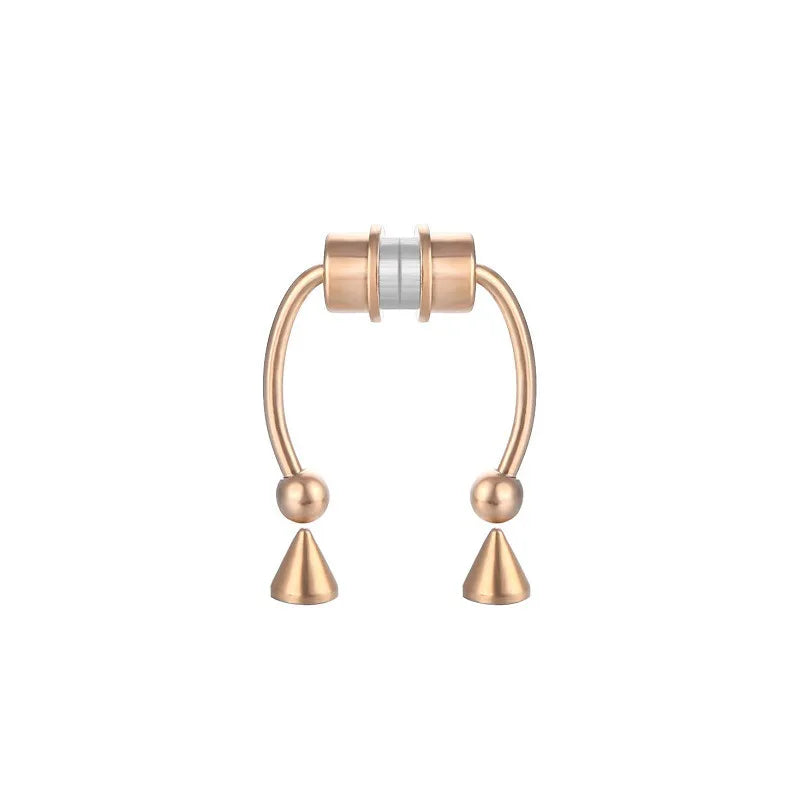 Punk Hip Hop Non-Pierced Magnetic Nose Ring For Ladies, Stainless Steel Clip On Fake Septum Jewelry Halloween Party Accessory