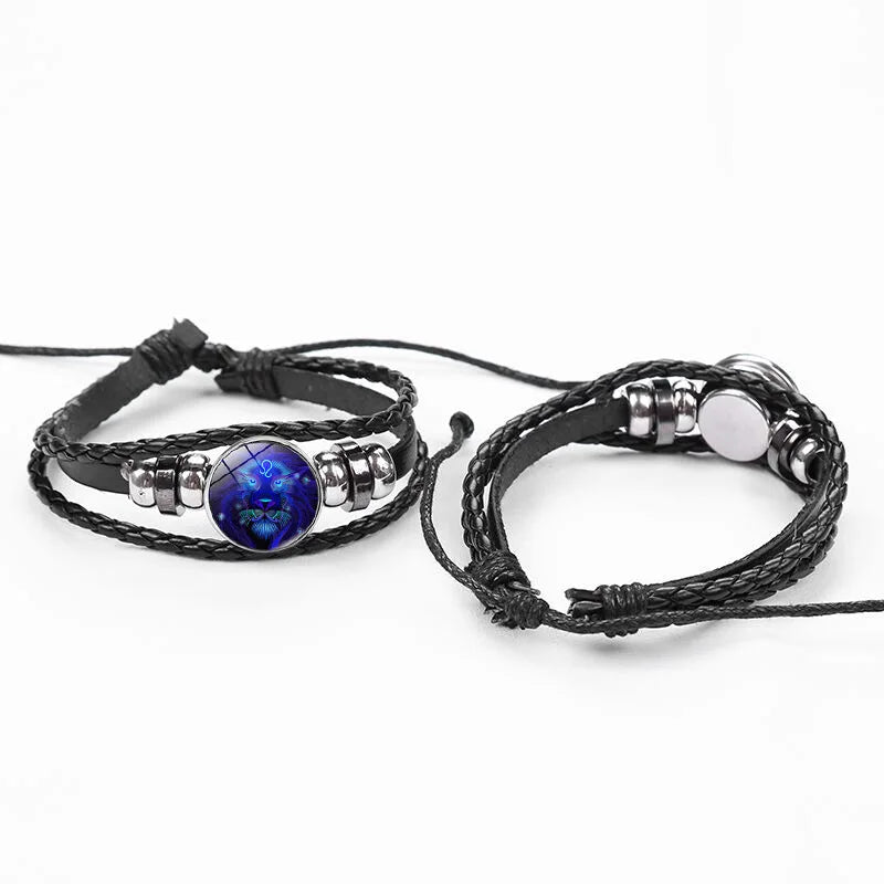 12 Constellation Zodiac Sign Charm Luminous Bracelets Men Women Vintage Multilayer Wrap Leather Chain Bangle Birthday Jewelry