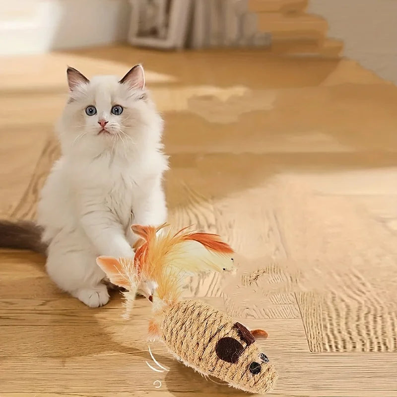 1-5pcs Sisal False Mouse Cat Toy Bite Resistance Stuffed Toy Interactive Cat Toy Simulation Mice Kitten Self-Playing Plush Toys