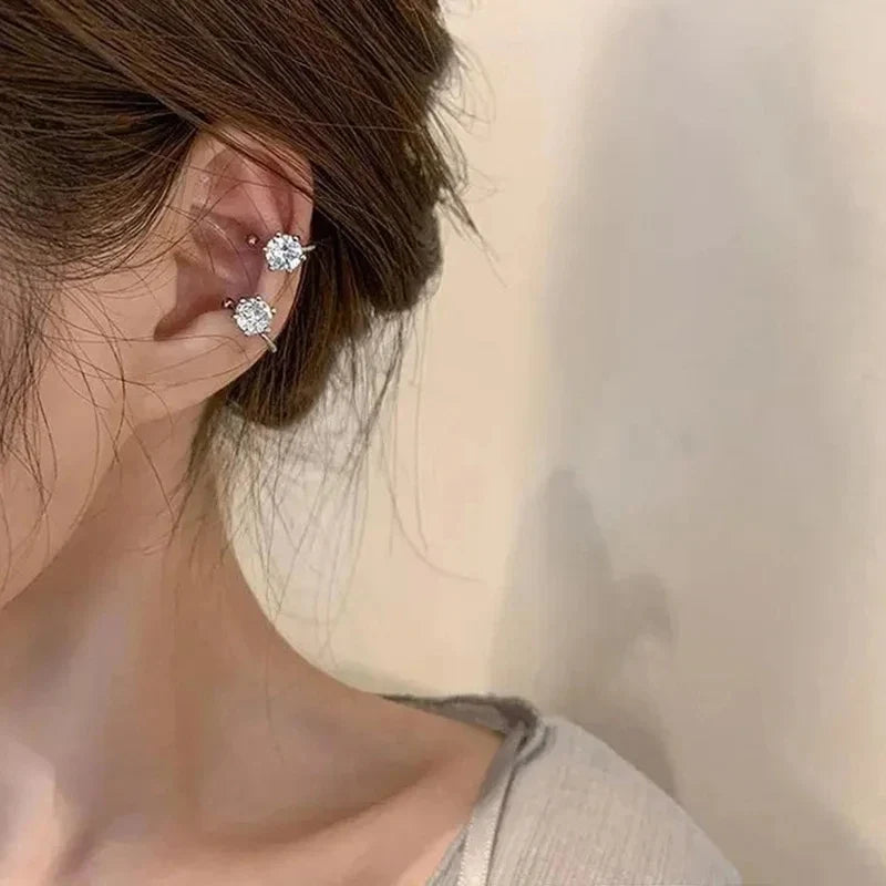 2Pc New Shiny Zircon Clip Earrings Adjustable Non Piercing Ear Clips for Women Daily Wear Party Banquet Jewelry Gift New Fashion