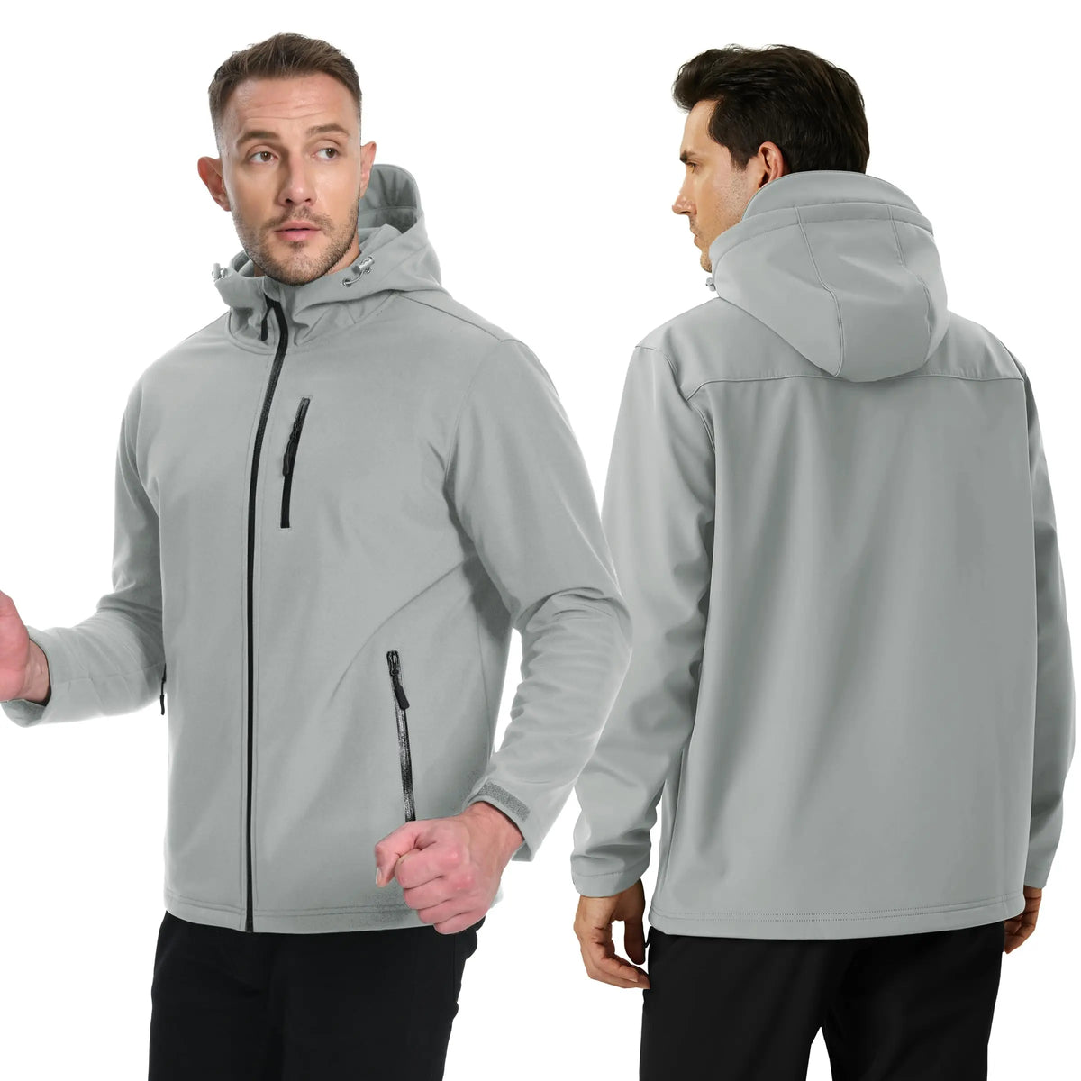 TACVASEN Hooded Rain Softshell Jacket Mens Fleece Lined Waterproof Jacket Work Jacket Outdoor Trekking Hiking Windbreaker Male