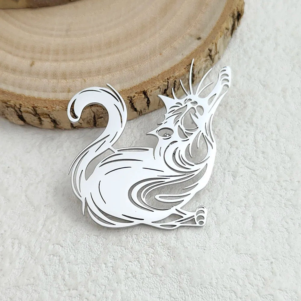 Original and innovative fun cat hollow stainless steel gold-plated 18K brooch, suit lapel pin, waterproof formal fittings