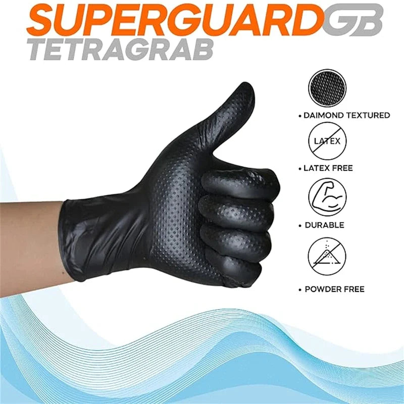 Industrial Black Nitrile Gloves 8mil Heavy Duty Disposable Gloves with Diamond Textured Latex Free Mechanic Tattoo Auto Gloves