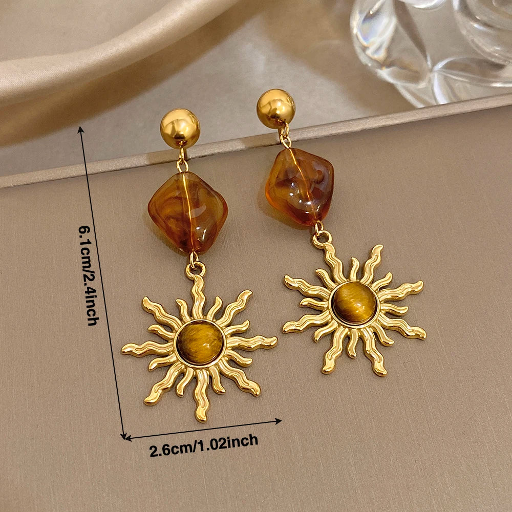 Greatera Caramel Amber Patterned Irregular Heart Earrings For Women Charm Stainless Steel Waterproof Popular Ear Accessories New