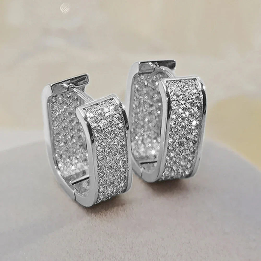 Classic Luxury CZ Korean Fashion Women's Earrings Metal Silver Gold Simple Exquisite Girls Popular Jewelry Accessories Selection