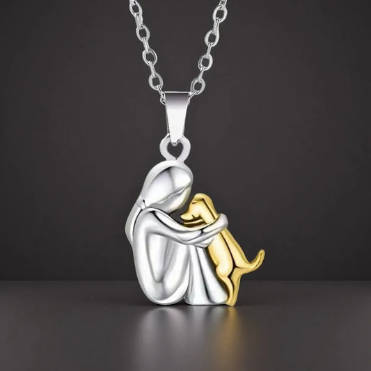 Girl Dog Pendant Necklaces, Stainless Steel Necklace Women, Minimalism Style Jewelry Accessories Chain