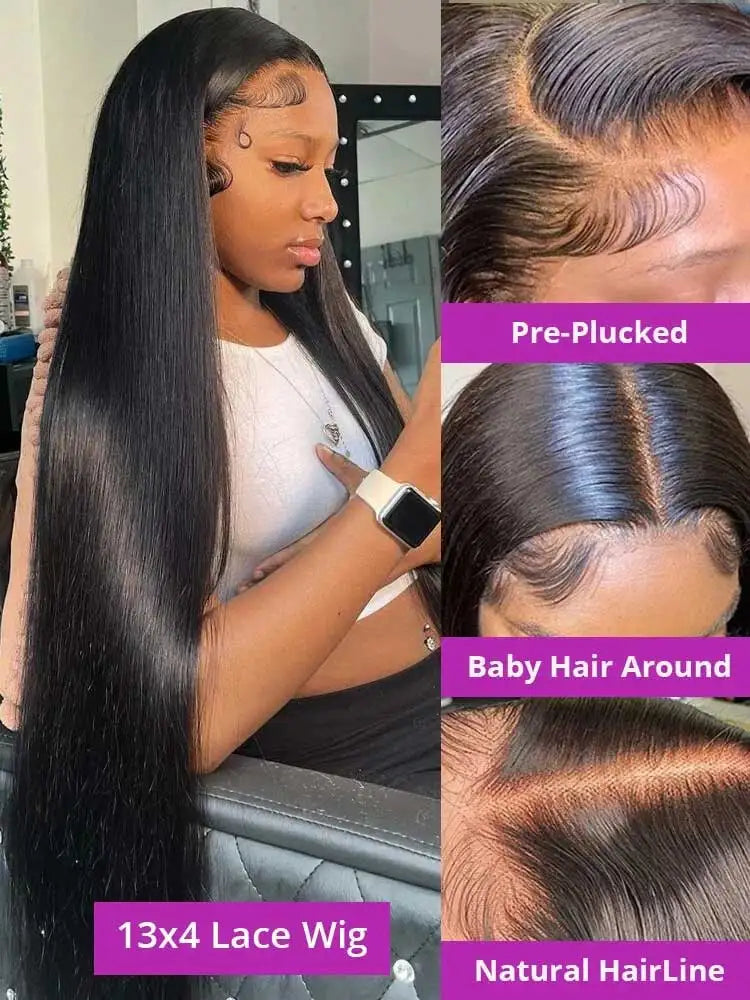 250 Density 13x6 HD Bone Straight Lace Front Wigs Human Hair Brazilian 40 42 Inch Glueless Lace Frontal Human Hair Wigs For Wome