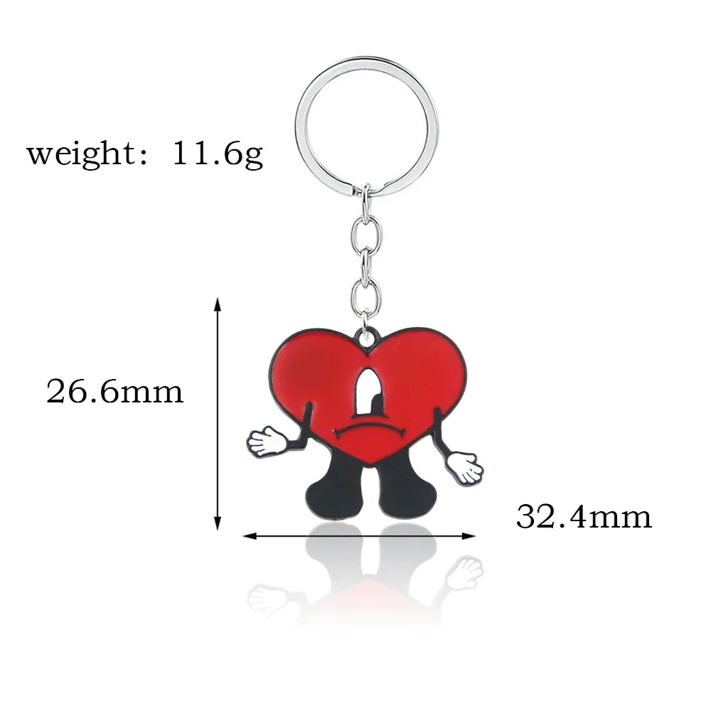 Cute Rabbit Bad Bunny Keychain Fashion Heart Pendant Keyring For Women Men Jewelry Gift