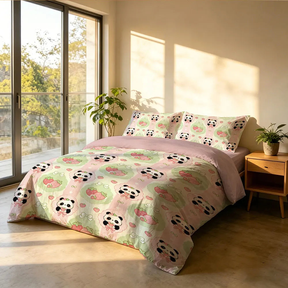 3pcs Cartoon Panda Print Coreless Duvet Cover Cool Summer Lightweight Bedding Set Multi Size Bedroom Bedding Decoration