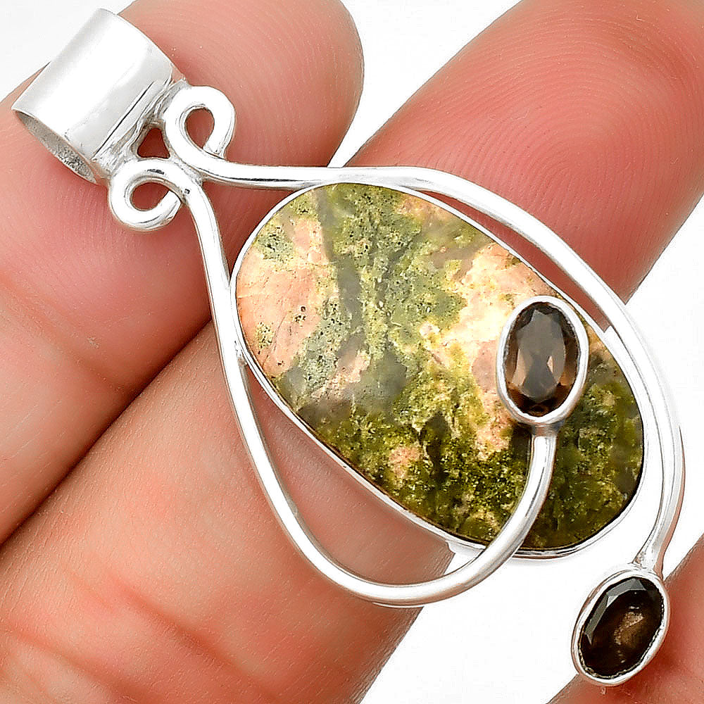 Natural Unakite & Smoky Quartz Pendant P-1051 SDP133993