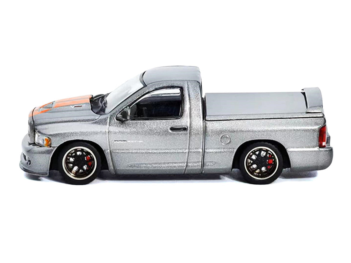2003 Dodge Ram SRT-10 Pickup Truck Gray Metallic with Orange Stripes 1/64 Diecast Model Car by Shoom64 Models