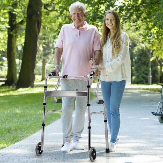 Aluminum Heavy-Duty Folding Wheeled Stand-Assist Walker-Gray - Color: Gray