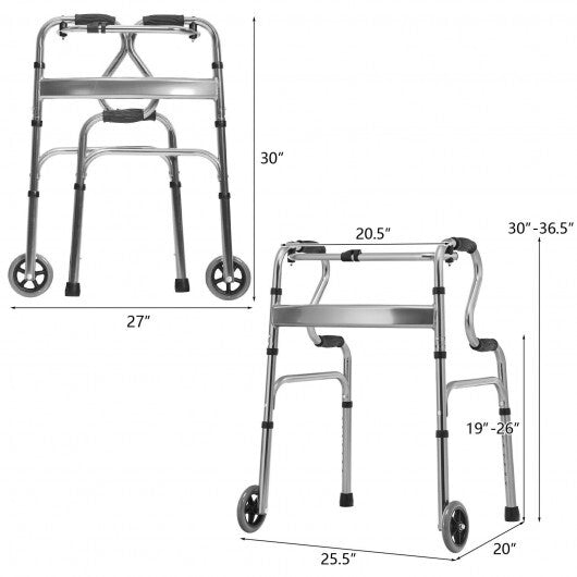 Aluminum Heavy-Duty Folding Wheeled Stand-Assist Walker-Gray - Color: Gray