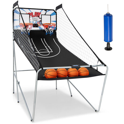 Foldable Double Electronic Basketball Game with 4 Balls Indoor-Gray