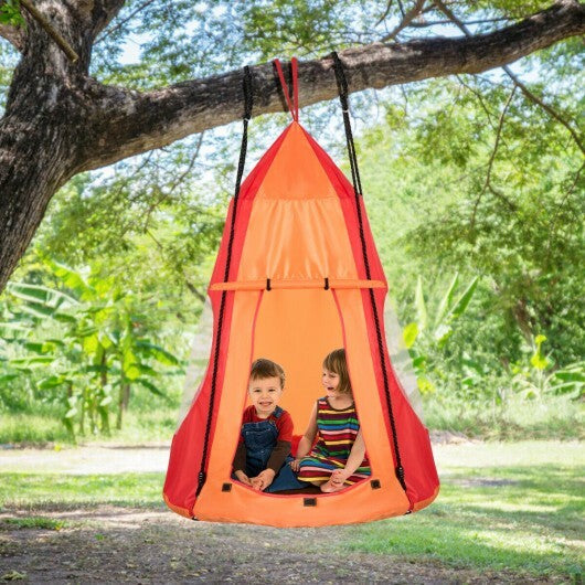 2-in-1 40 Inch Kids Hanging Chair Detachable Swing Tent Set-Green