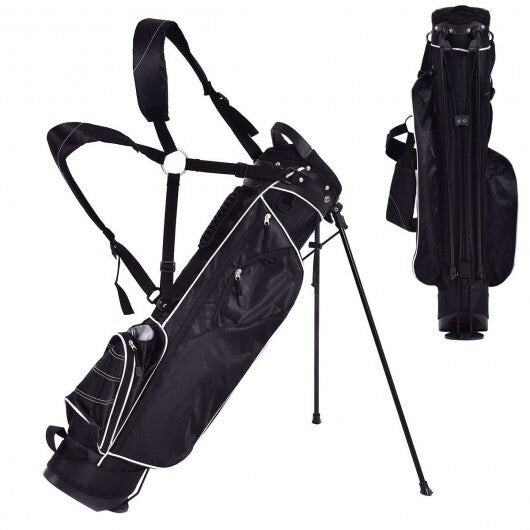 Golf Stand Cart Bag with 4 Way Divider Carry Organizer Pockets-Black - Color: Black