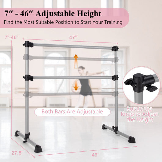 4 Feet Double Ballet Barre Bar with Adjustable Height-Silver
