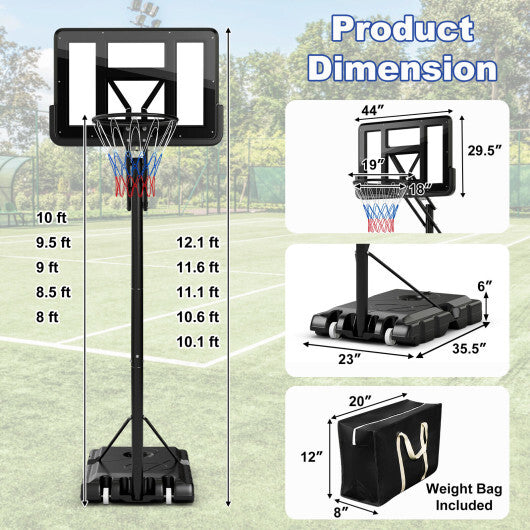 Portable Basketball Hoop with 4.6 to 10 Feet 10-Level Height Adjustable