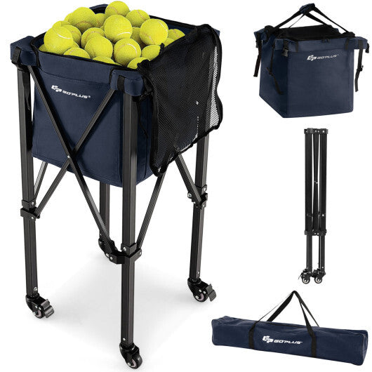 Lightweight Foldable Tennis Ball Teaching Cart with Wheels and Removable Bag-Blue