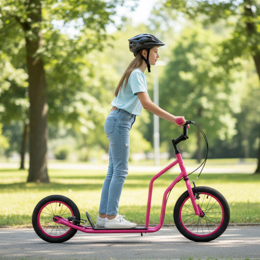 Youth Scooter with Adjustable Handlebar and 16/14-Inch Inflatable Wheels for Age 8+ Years Old-Black