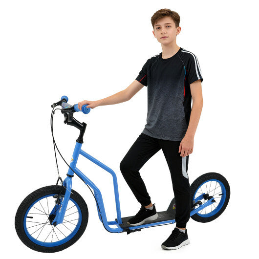 Youth Scooter with Adjustable Handlebar and 16/14-Inch Inflatable Wheels for Age 8+ Years Old-Black