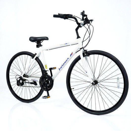 700C Hybrid Bike for Adult with 18-Speed Shimano Drivetrain and Phone Holder-White - Color: White - Size: 700C
