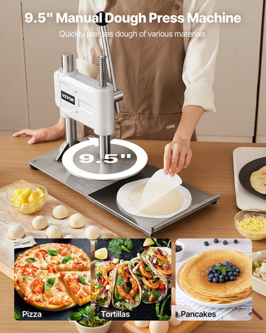 Tortilla Press, 10 Inch Cast Iron Tortilla and Roti Maker, Heavy Duty Tortilladora Press, Pataconera Makers with Handle and 100 Pcs Parchment Paper, Dough Taco Press for Flour Tortilla, Tawa