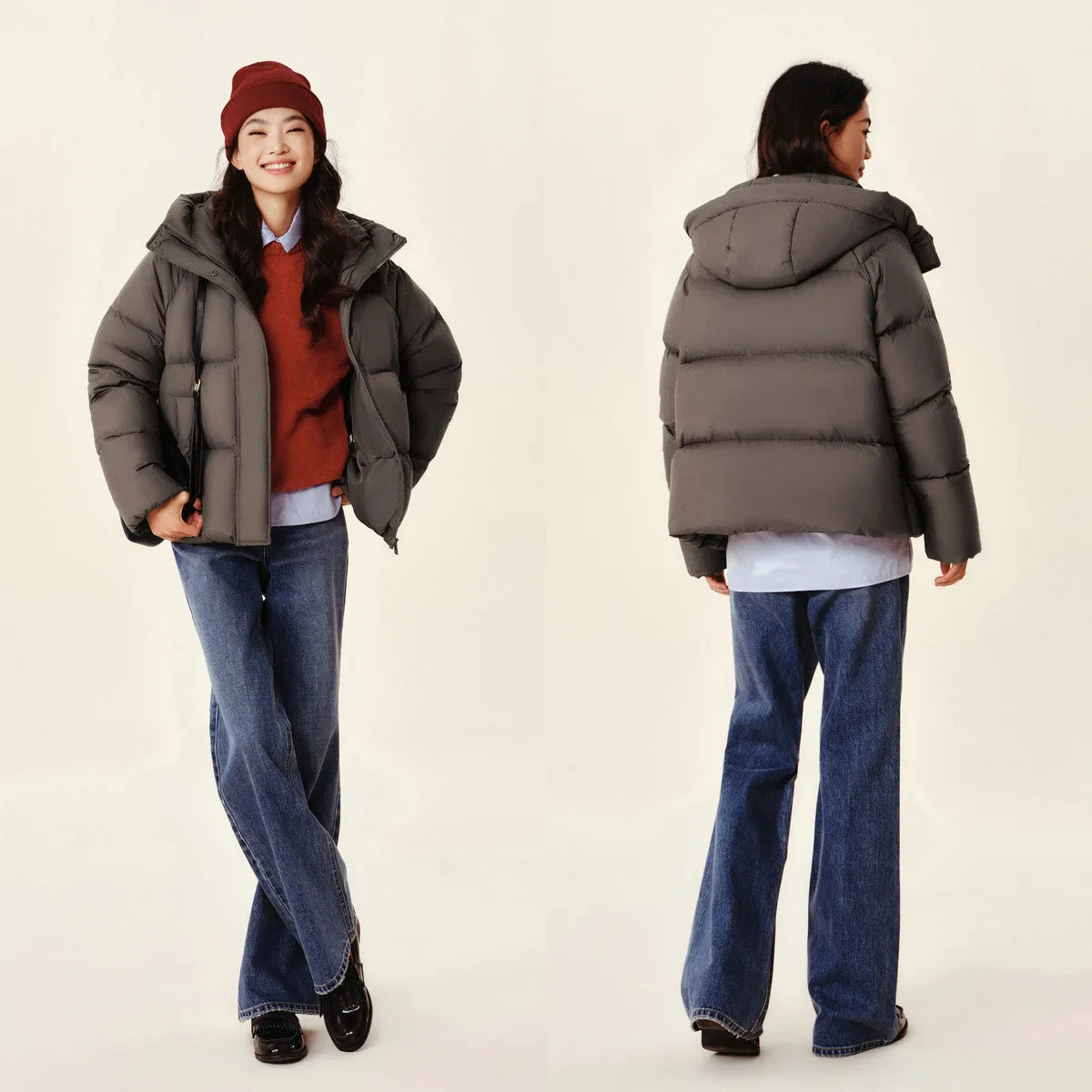 Semir Down Jacket Women Solid Color Loose Versatile 2025 Winter New Waterproof Oil-proof Stain-proof Hooded Coat Down Jacket