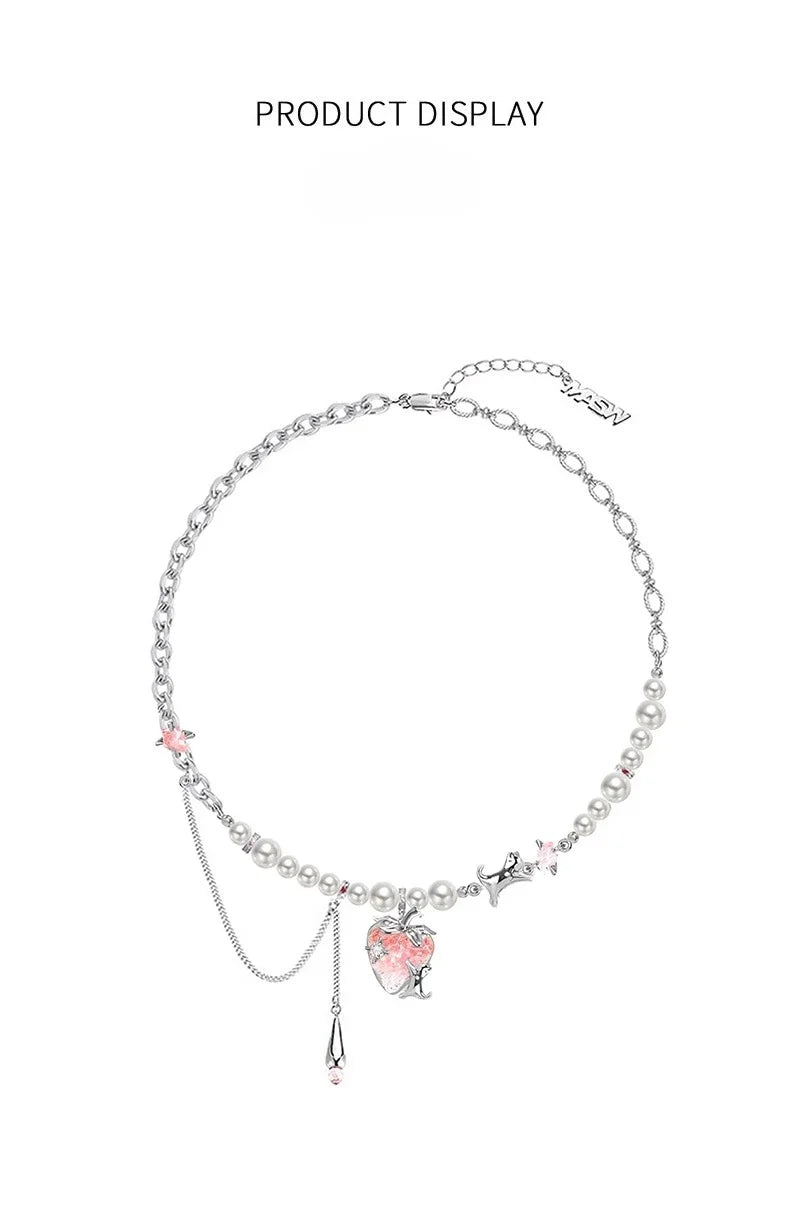 MASW Original Design Elegant Temperament Pink Strawberry Pendant Necklace For Women Wedding Gifts Modern Jewelry Accessories