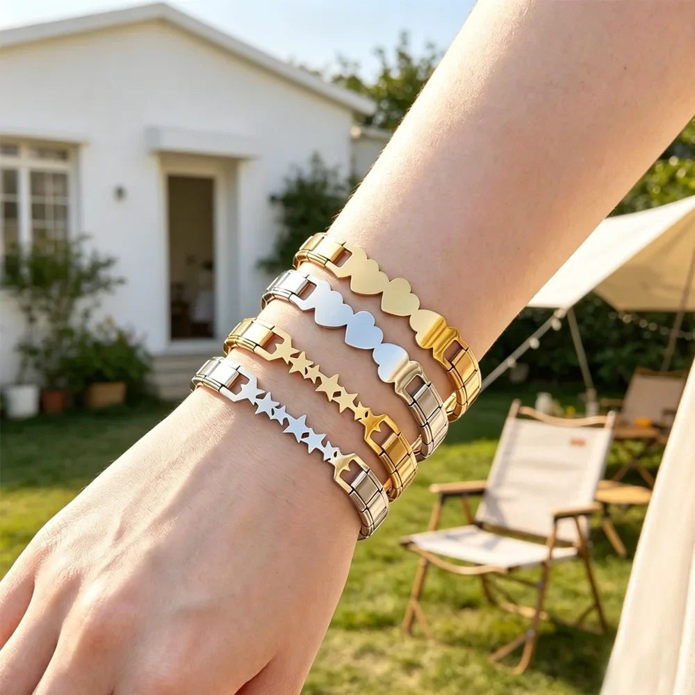 Italian Charm Link for Women Men 9mm Width Silver Gold Color Chain Stainless Steel Bracelet on Hand DIY Making Jewelry Wholesale