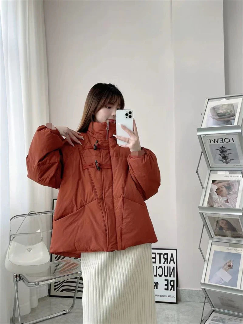 Women's Jacket New Korean Version Stand Collar Short Cotton-padded Jacket Thickening Warm Parkas Winter Vintage Coat