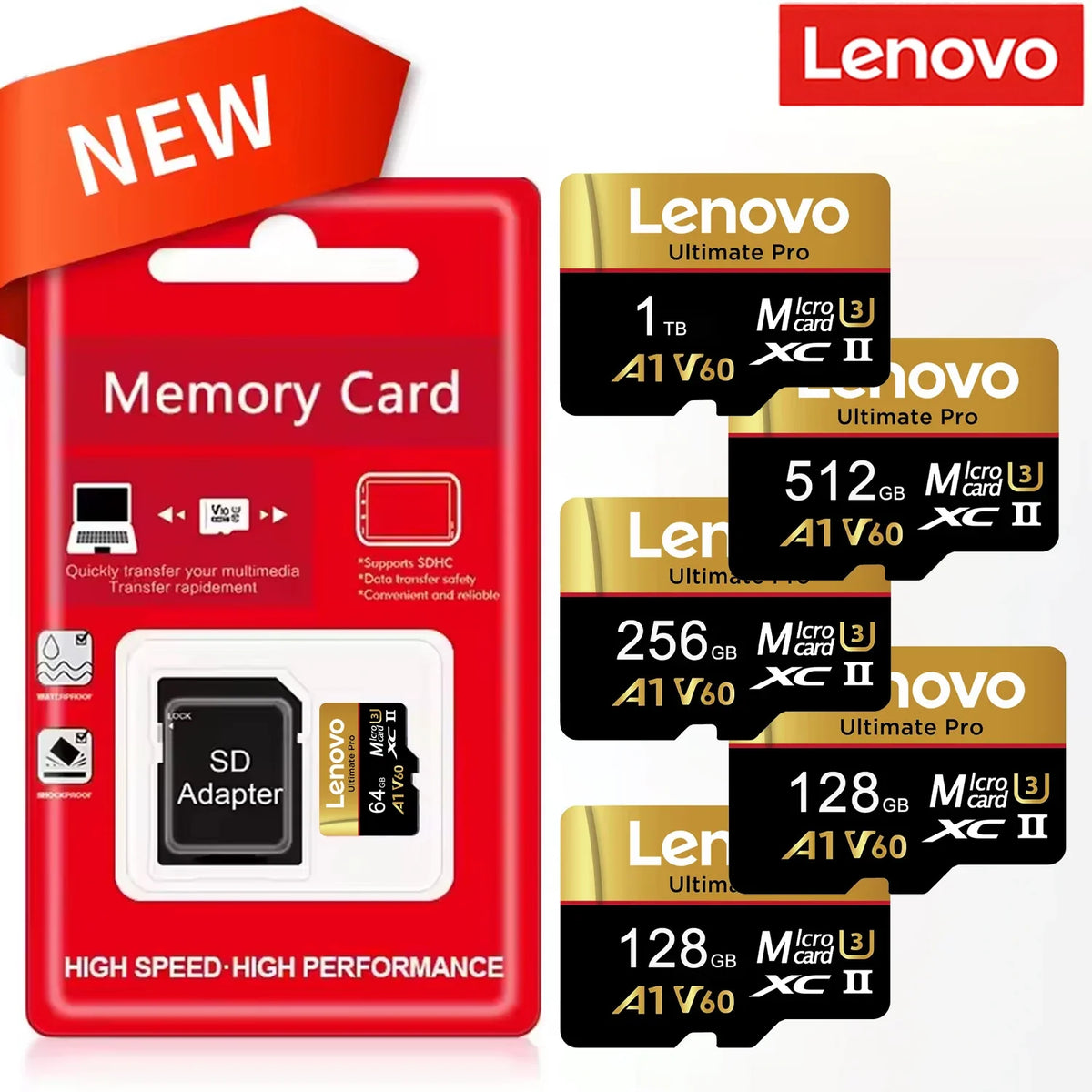 Lenovo SD Memory Card 128GB 256GB 512GB 1TB Micro SD Card V60 U3 Flash Cards TF Card Memory Microsd For Insta360 DJI Drone