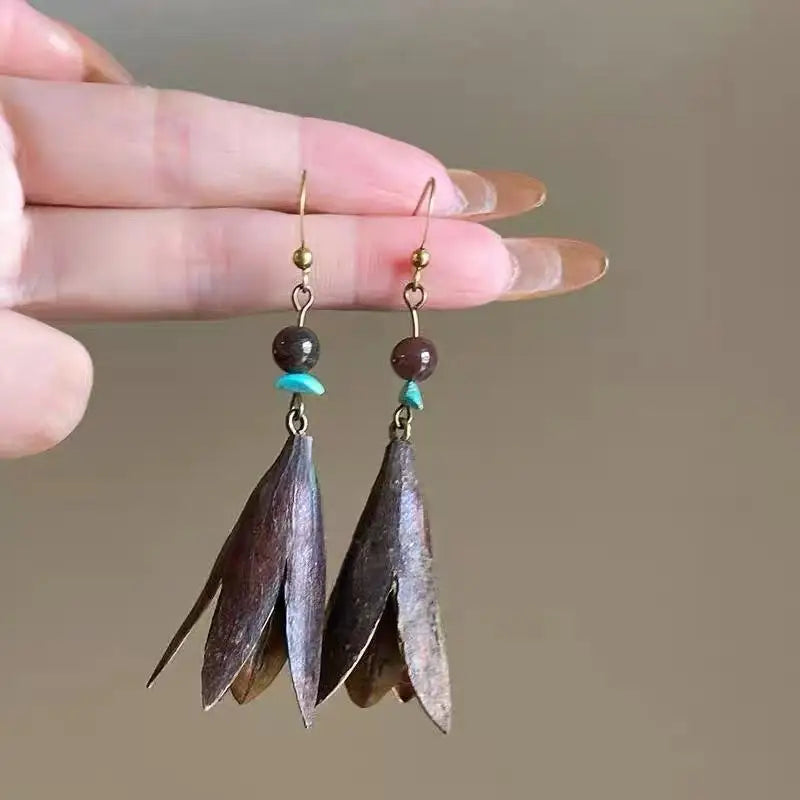 1Pair Vintage Wooden Plant Earring For Women Creative Natural Plant Dried Fruits Drop Earrings Ethnic Jewelry