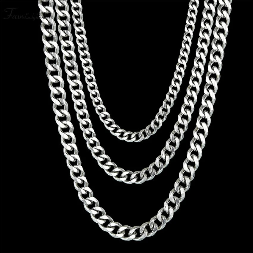 1 piece Size 3.6mm-9mm Men's Necklace Stainless Steel Cuban Link Chain Bracelet Necklace Steel Color Male Jewelry