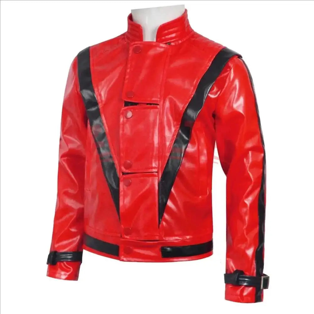 Classic Michael Red Leather Jacket Cosplay Costume Zipper Design Carnival Performance Wear Teen And Adult
