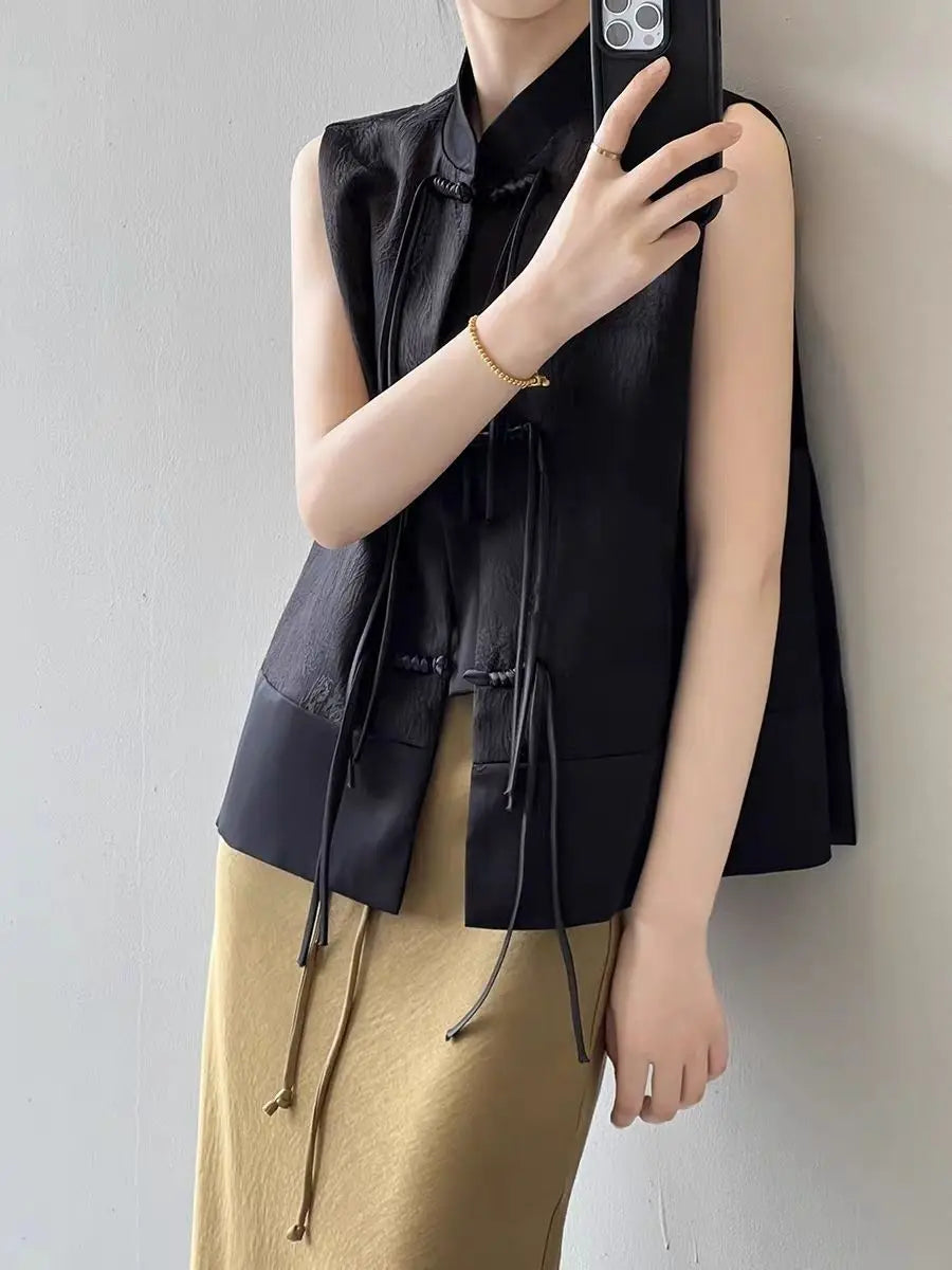 2026 spring new chinese new style plate buckle waistcoat jacket jacquard stand collar sleeveless retro women cheongsam waistcoat