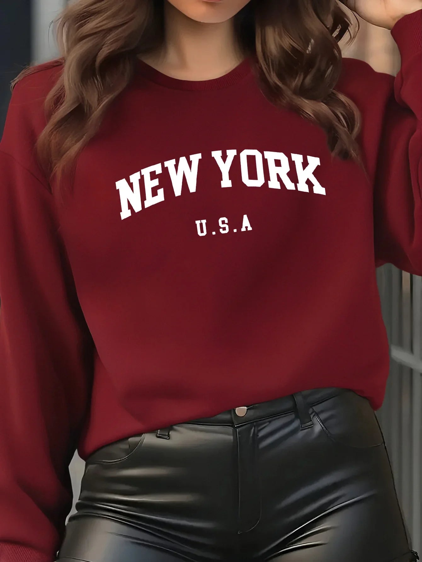 Women's Casual USA Print Pullover Sweatshirt Geometric Design Long Sleeve Round Neck Machine Washable Regular Fit for Autum