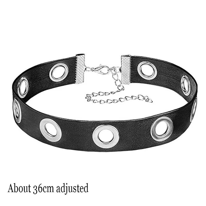 Black PU Leather Punk Choker Collar Necklace with Rivets Gothic Femme Jewelry for Party Club Sexy Goth Pendientes