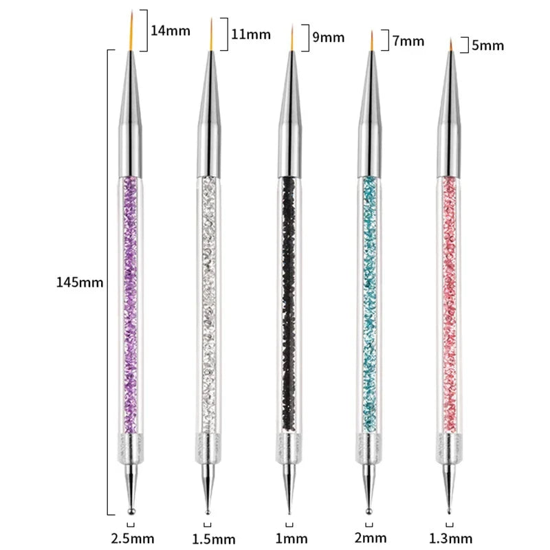 5/20Pcs Nail Art Brush Design Tip Painting Drawing Carving Dotting Pen FlatFan Liner Acrylic Gel UV Polish Manicure Tools