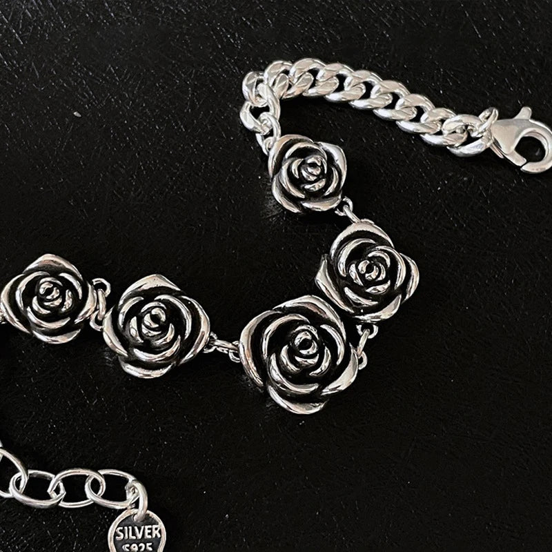 FOXANRY Vintage Punk Rose Flower Chain Bracelet Charm Women Girl New Fashion Creative Geometric Handmade Party Jewelry Gifts