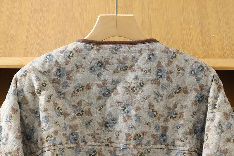 Korean Style Retro Floral Cotton Jacket For Women's Autumn Spring 2026 Fashion,Warm Round Neck Short Quilted Top w1519
