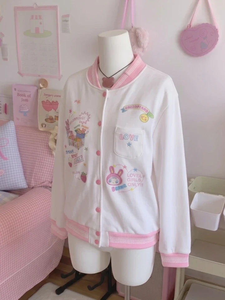 Japanese Cute Coat Embroidery Rabbit Ear Hooded Subculture Kawaii Y2k Tops Casual Fashion Sweet Coats Ropa Mujer Women Clothing