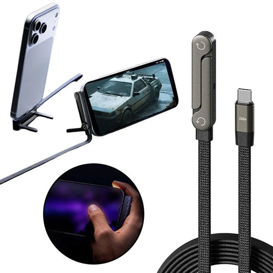 240W Super Fast Charge Type-C Foldable Charging Cable with Stand 2-in-1 Universal Data Cord for Phones Portable Charger Line